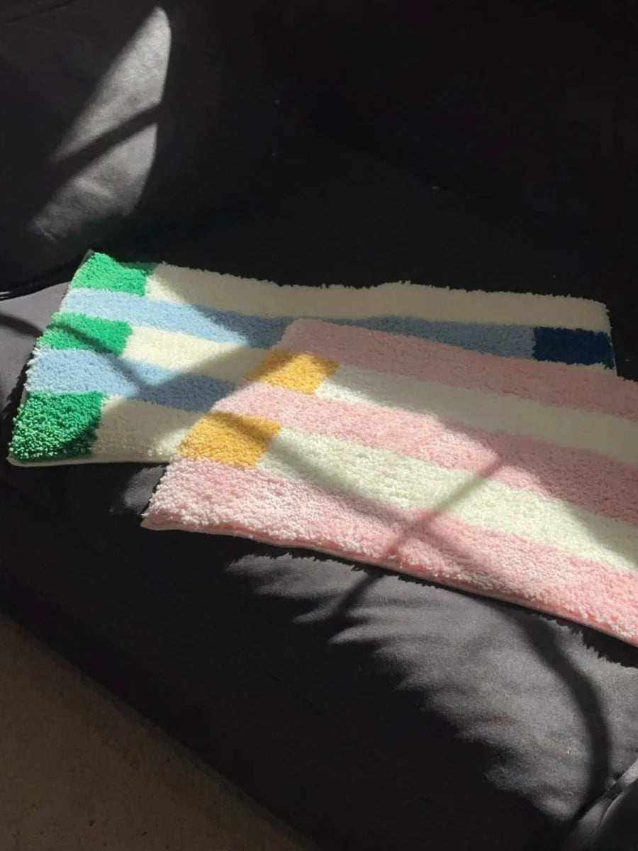 Ultra Soft Whimsical Dopamine Stripe Bath Rug, Absorbent Mat
