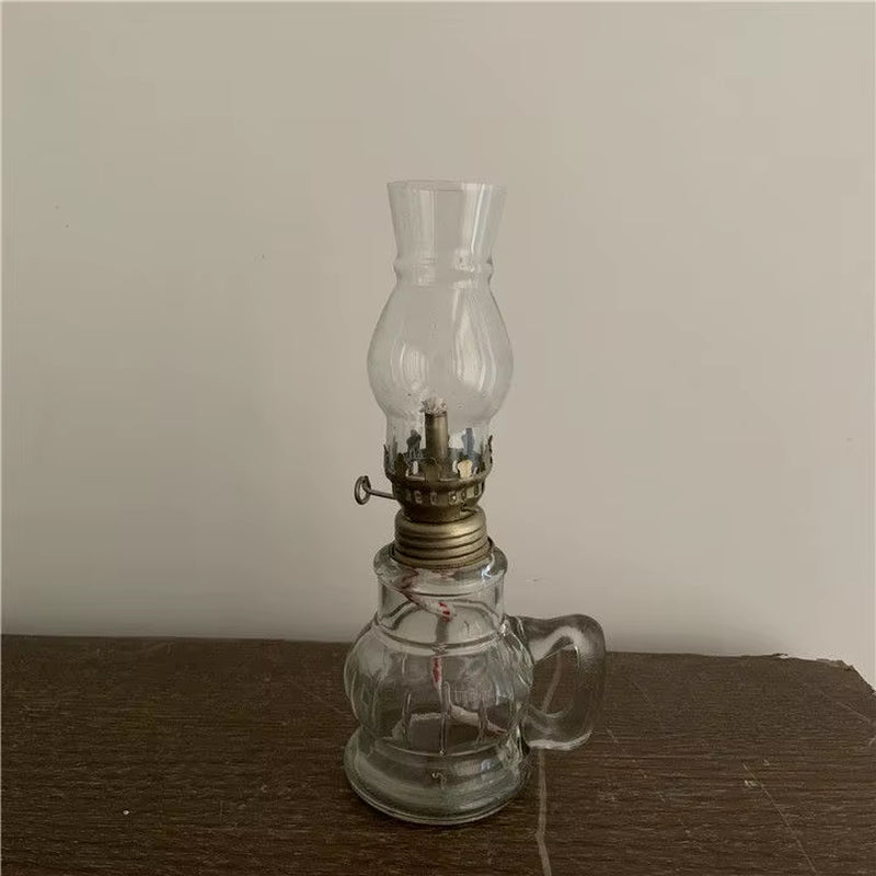 Green Oil Lamps for Indoor Use Hurricane Glass Lamp with Handle,Vintage Lantern for Home Emergency Lighting