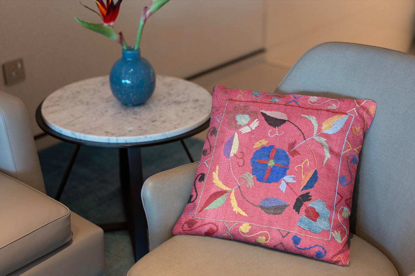Suzani Hand Embroidered Cushion Cover - 45 x 45 cm-3