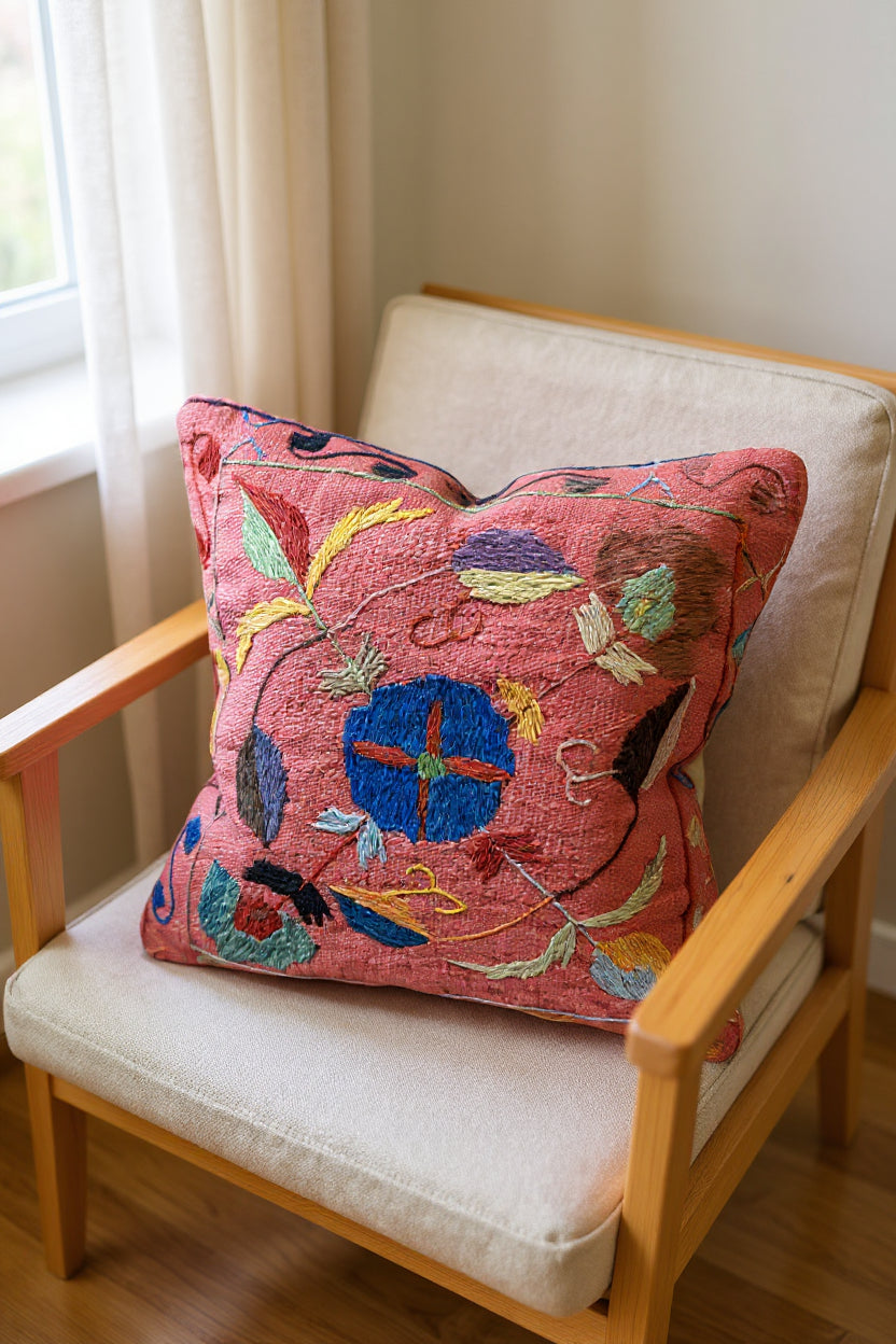 Suzani Hand Embroidered Cushion Cover - 45 x 45 cm-2