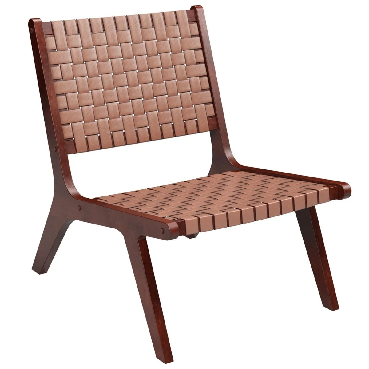 Woven Leather Accent Chair with Wood Frame Armless Reading Side Chair
