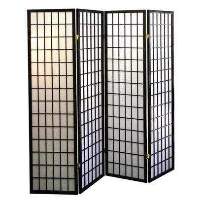 70 Tall 4-Panel Screen / Room Divider, Japanese Style with Black Finish