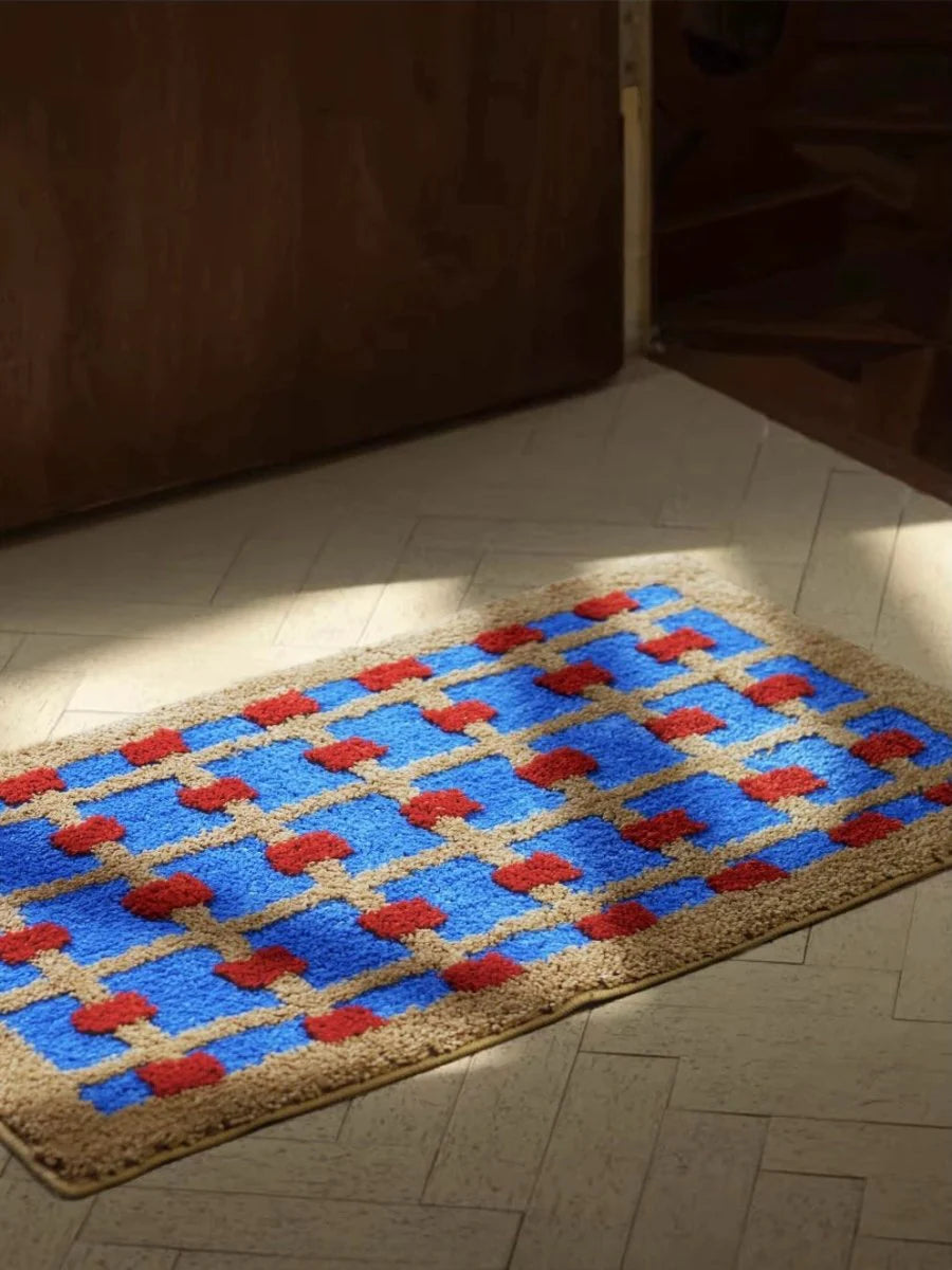 Ultra Soft Whimsical Dopamine Checker Bath Rug, Absorbent Mat