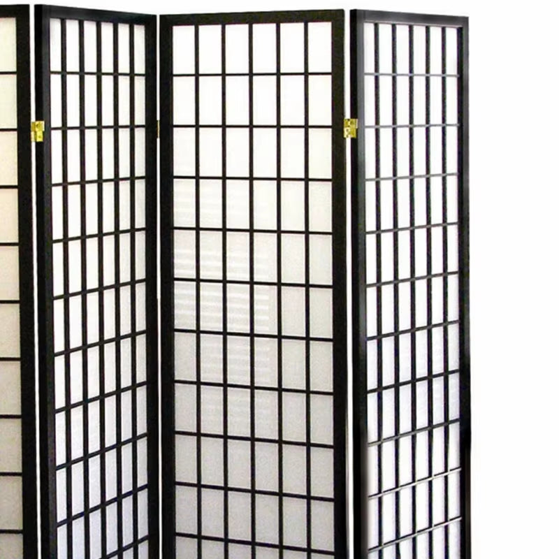 70 Tall 4-Panel Screen / Room Divider, Japanese Style with Black Finish