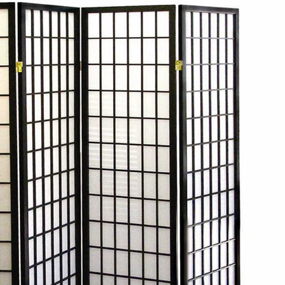 70 Tall 4-Panel Screen / Room Divider, Japanese Style with Black Finish