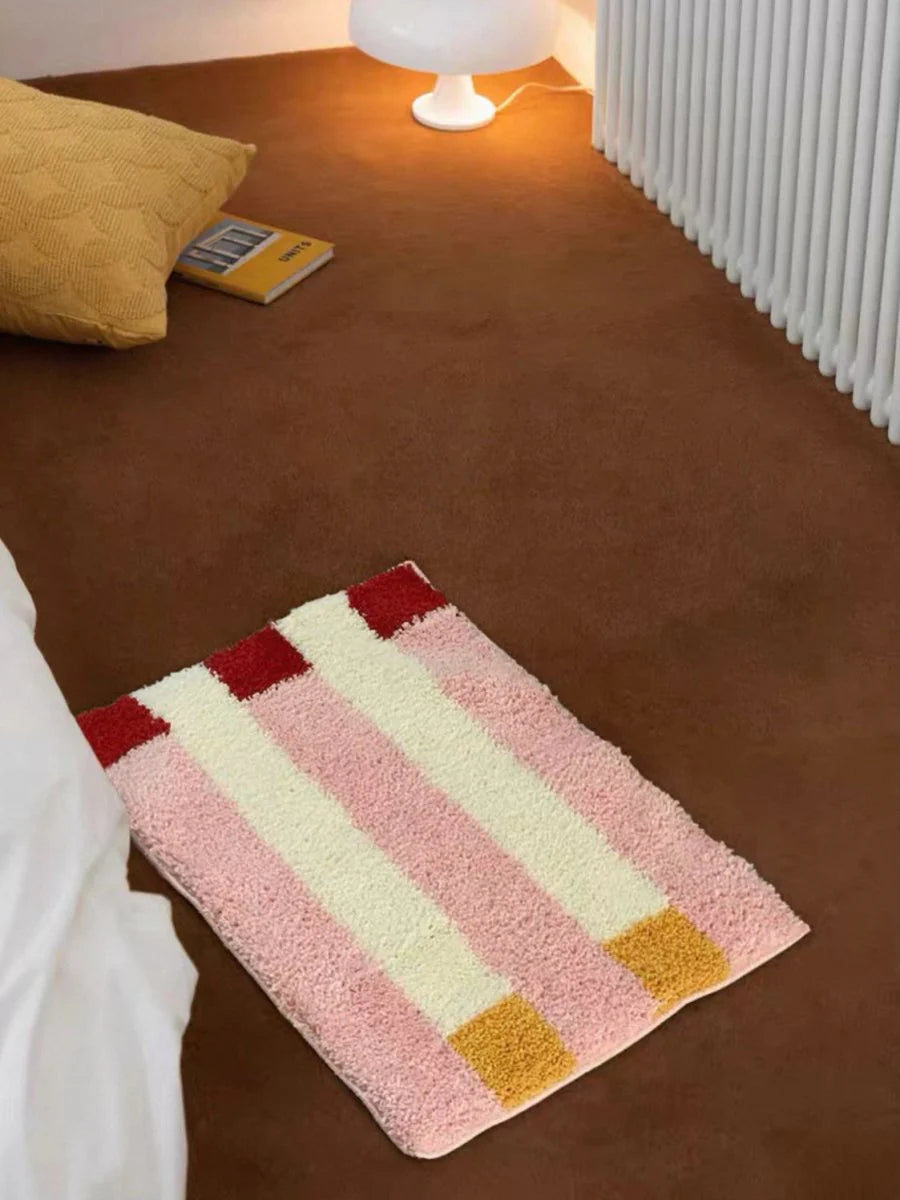 Ultra Soft Whimsical Dopamine Stripe Bath Rug, Absorbent Mat