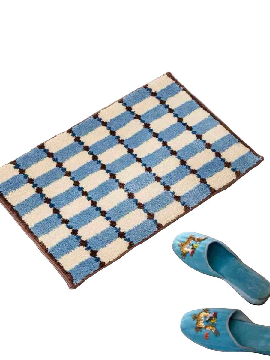 Retro Checker Bath Rug, Machine-Washable, Ultra Soft & Absorbent