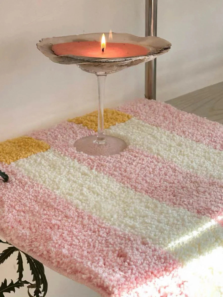 Ultra Soft Whimsical Dopamine Stripe Bath Rug, Absorbent Mat