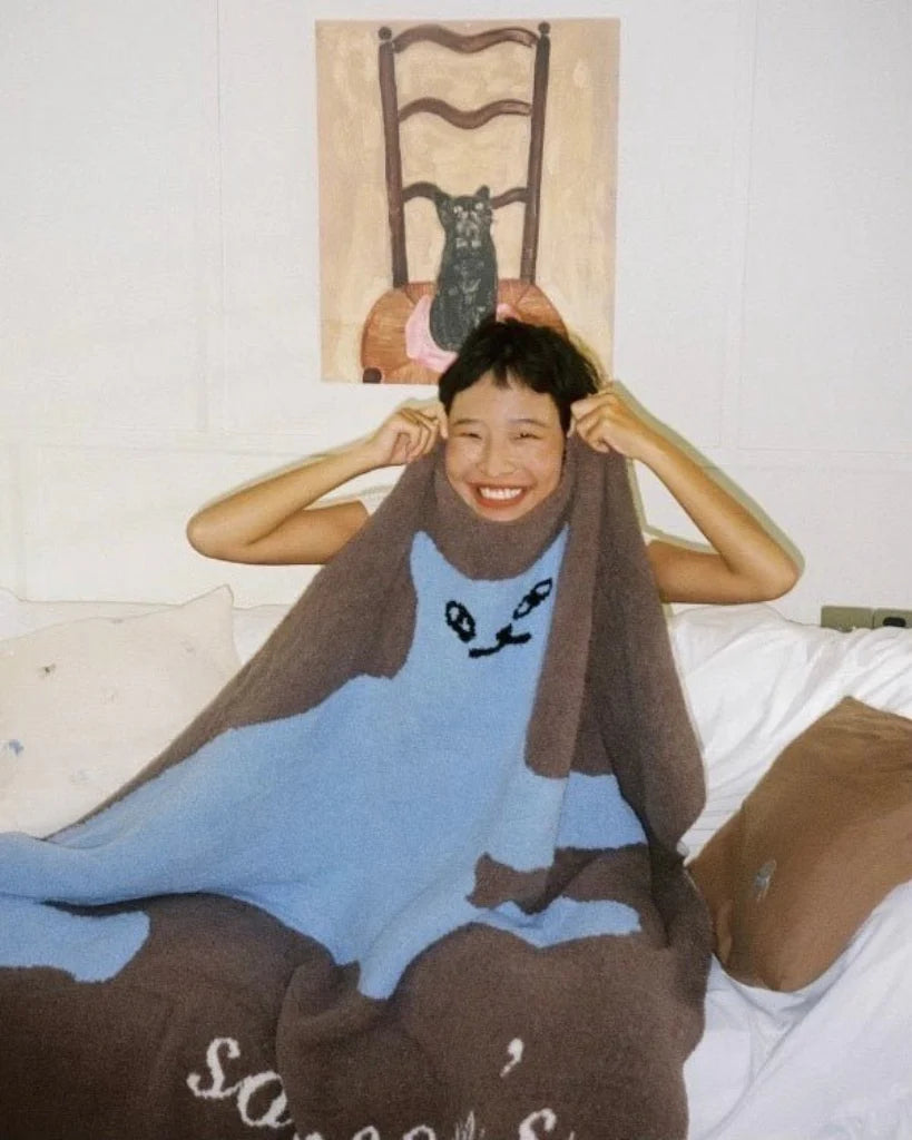Funky Cat Throw Blanket - Cute Whimsical Earthy Tone