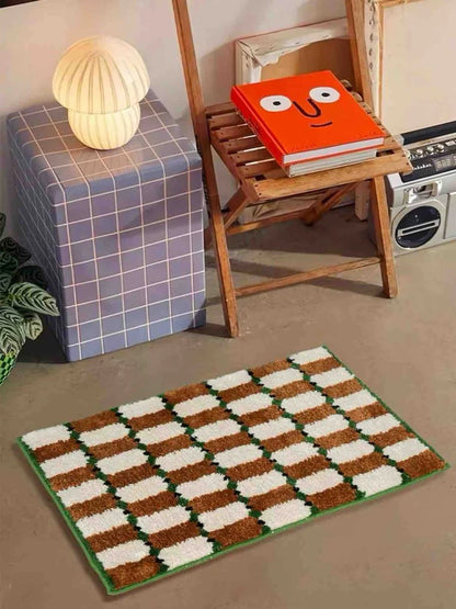 Retro Checker Bath Rug, Machine-Washable, Ultra Soft & Absorbent