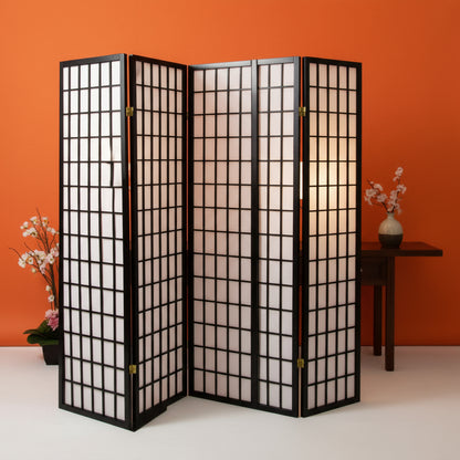 70 Tall 4-Panel Screen / Room Divider, Japanese Style with Black Finish