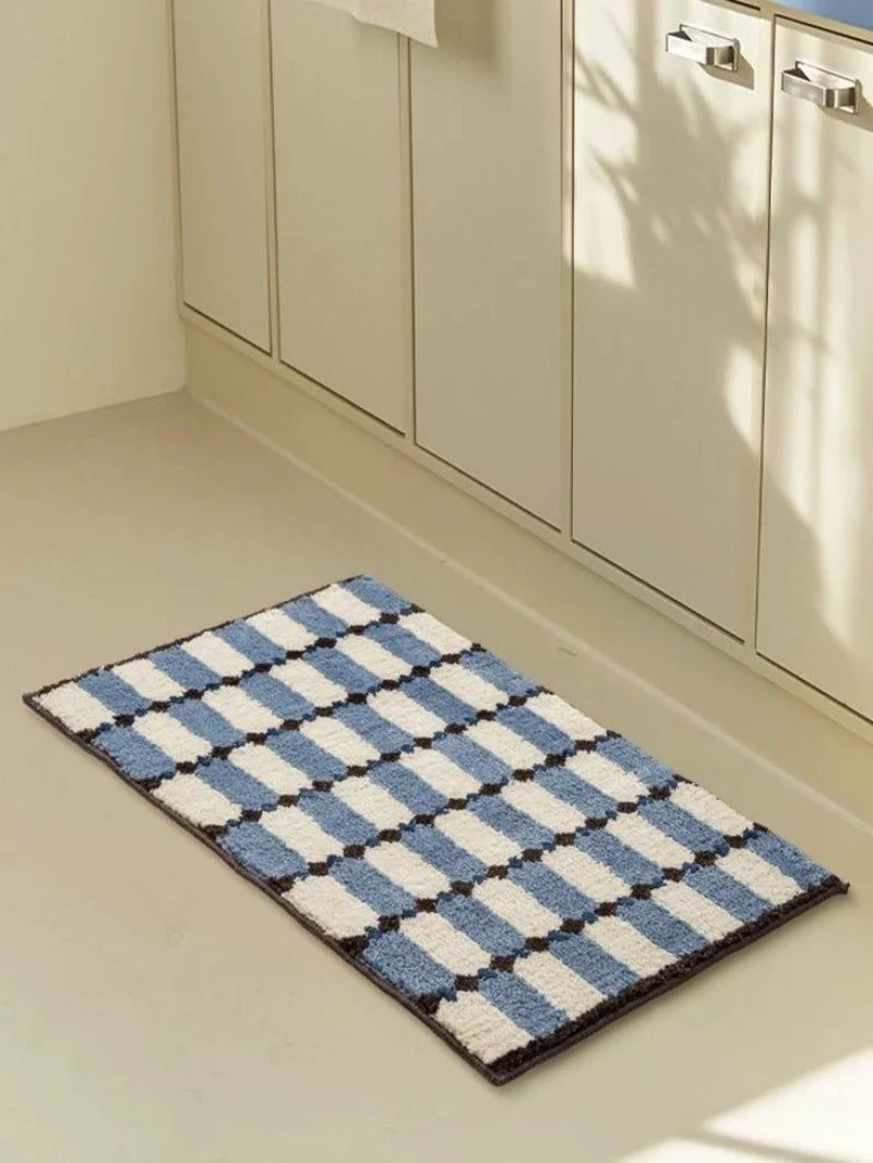 Retro Checker Bath Rug, Machine-Washable, Ultra Soft & Absorbent