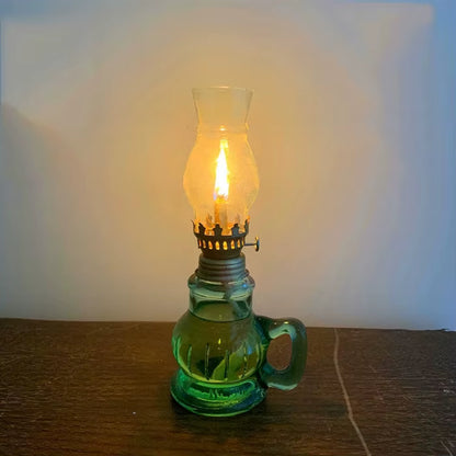 Green Oil Lamps for Indoor Use Hurricane Glass Lamp with Handle,Vintage Lantern for Home Emergency Lighting