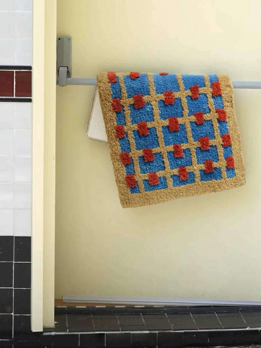 Ultra Soft Whimsical Dopamine Checker Bath Rug, Absorbent Mat