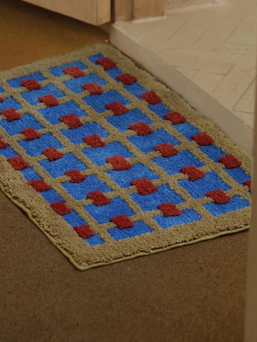 Ultra Soft Whimsical Dopamine Checker Bath Rug, Absorbent Mat