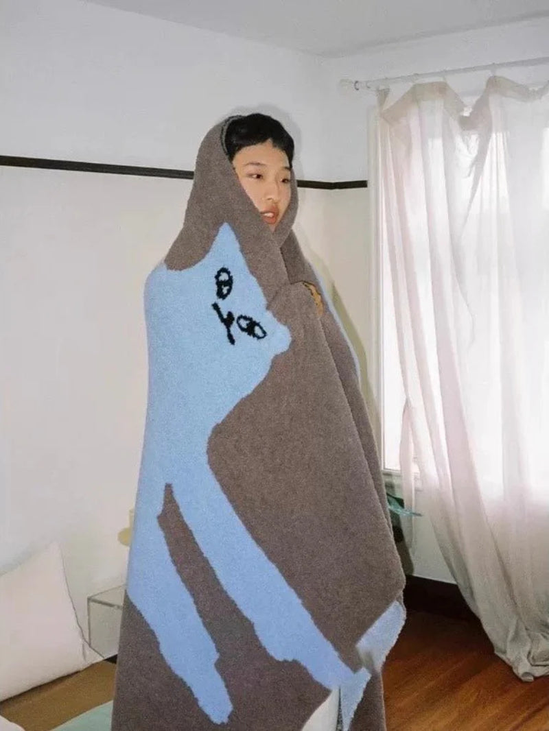 Funky Cat Throw Blanket - Cute Whimsical Earthy Tone