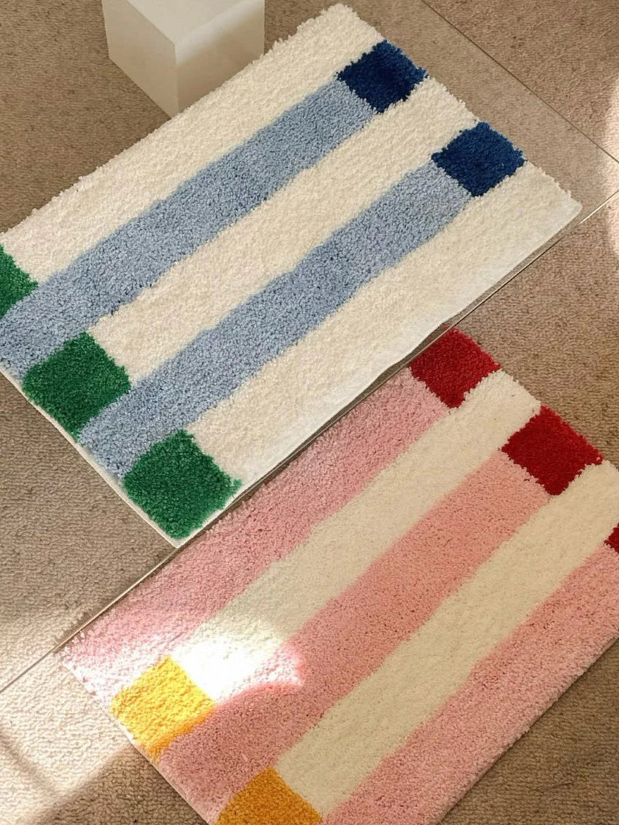 Ultra Soft Whimsical Dopamine Stripe Bath Rug, Absorbent Mat