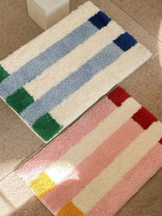 Ultra Soft Whimsical Dopamine Stripe Bath Rug, Absorbent Mat