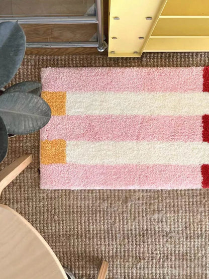 Ultra Soft Whimsical Dopamine Stripe Bath Rug, Absorbent Mat