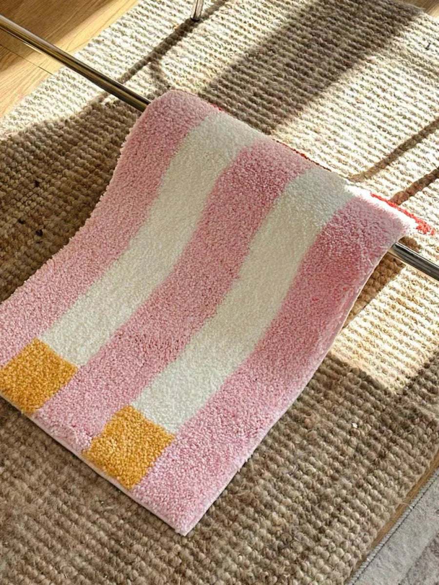 Ultra Soft Whimsical Dopamine Stripe Bath Rug, Absorbent Mat